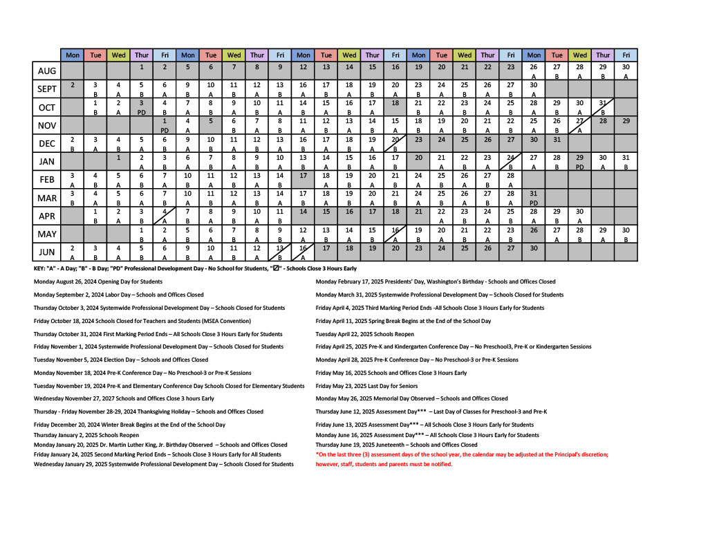 A/B Day Calendar 2024-2025 - Dulaney High throughout BCPS Calendar 2025-2026 Printable Download