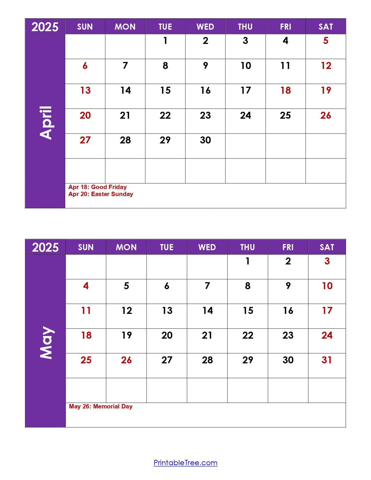 April And May 2025 Calendar Printable | Two Months Calendar with regard to May Printable Calendar 2025 April