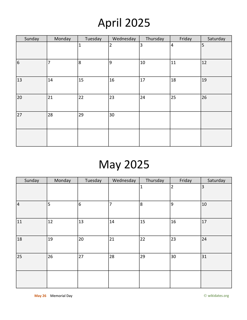 April And May 2025 Calendar | Wikidates regarding May Printable Calendar 2025 April