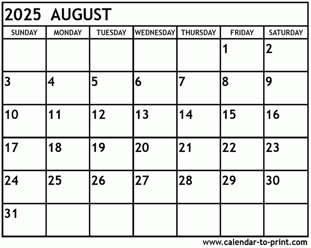 August 2025 Calendar Printable regarding August Printable Calendar 2025