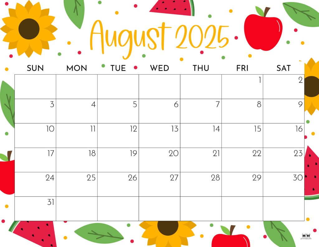 August 2025 Calendars - 107 Free Printables | Printabulls in August 2025 Printable Calendar with Holidays