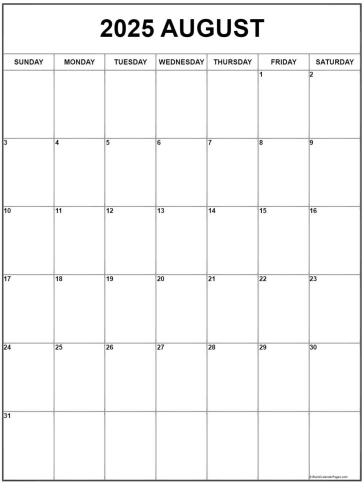 Printable Calendar 2025 Free Printable August