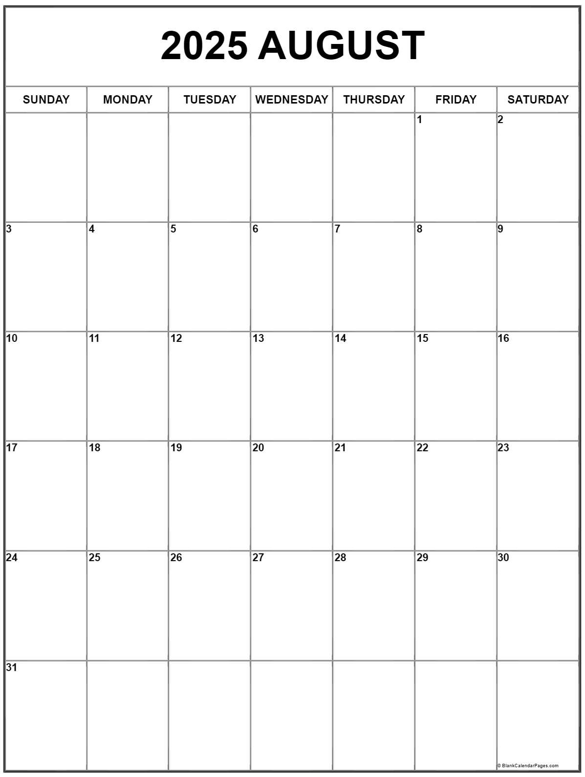August 2025 Vertical Calendar | Portrait for Printable Calendar 2025 Free Printable August