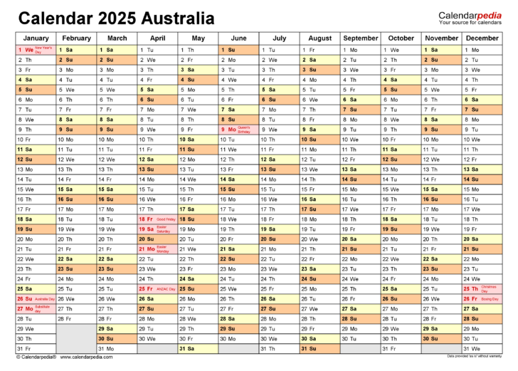 Printable Calendar 2025 South Australia