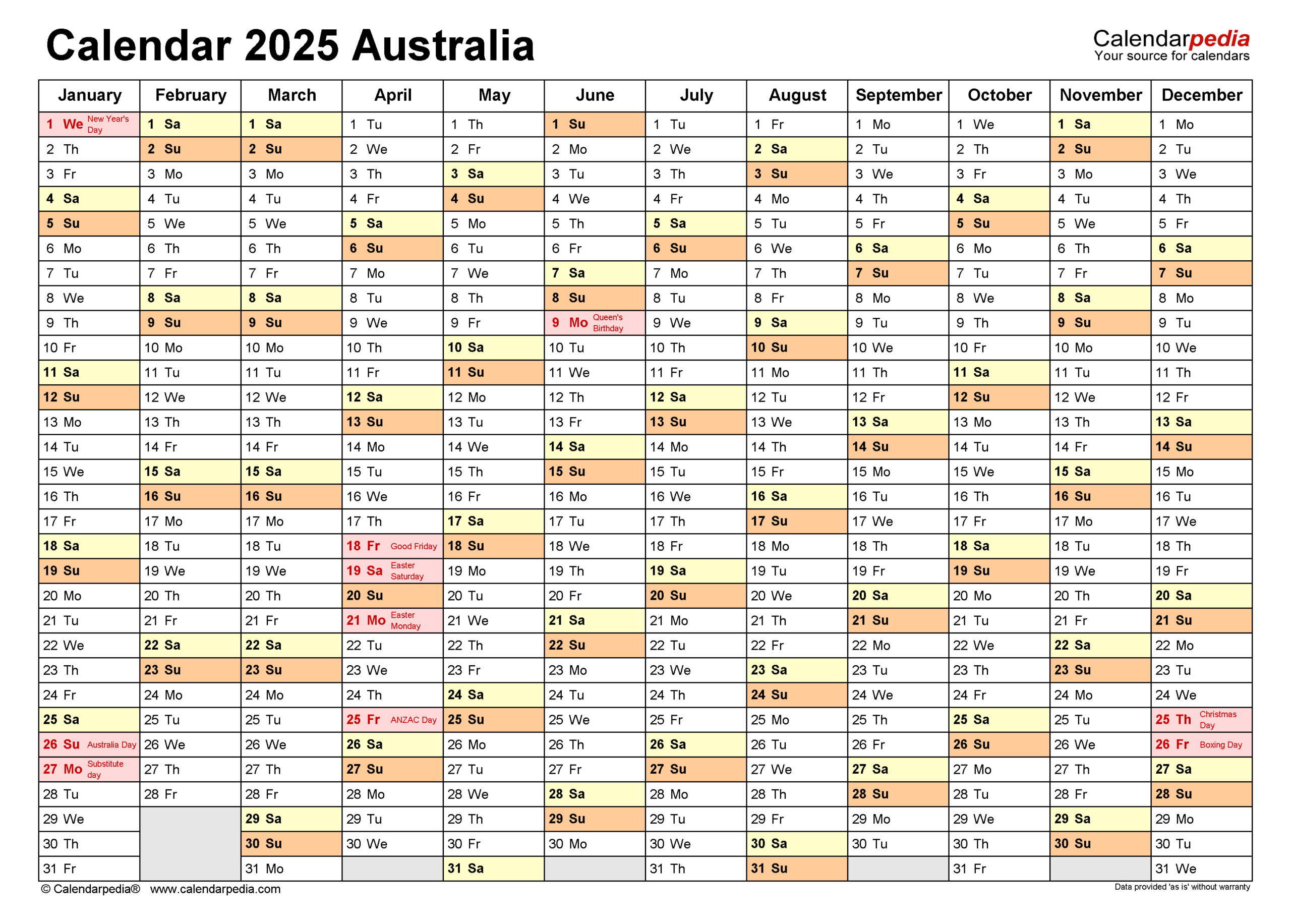 Australia Calendar 2025 - Free Printable Excel Templates with regard to Printable Calendar 2025 South Australia