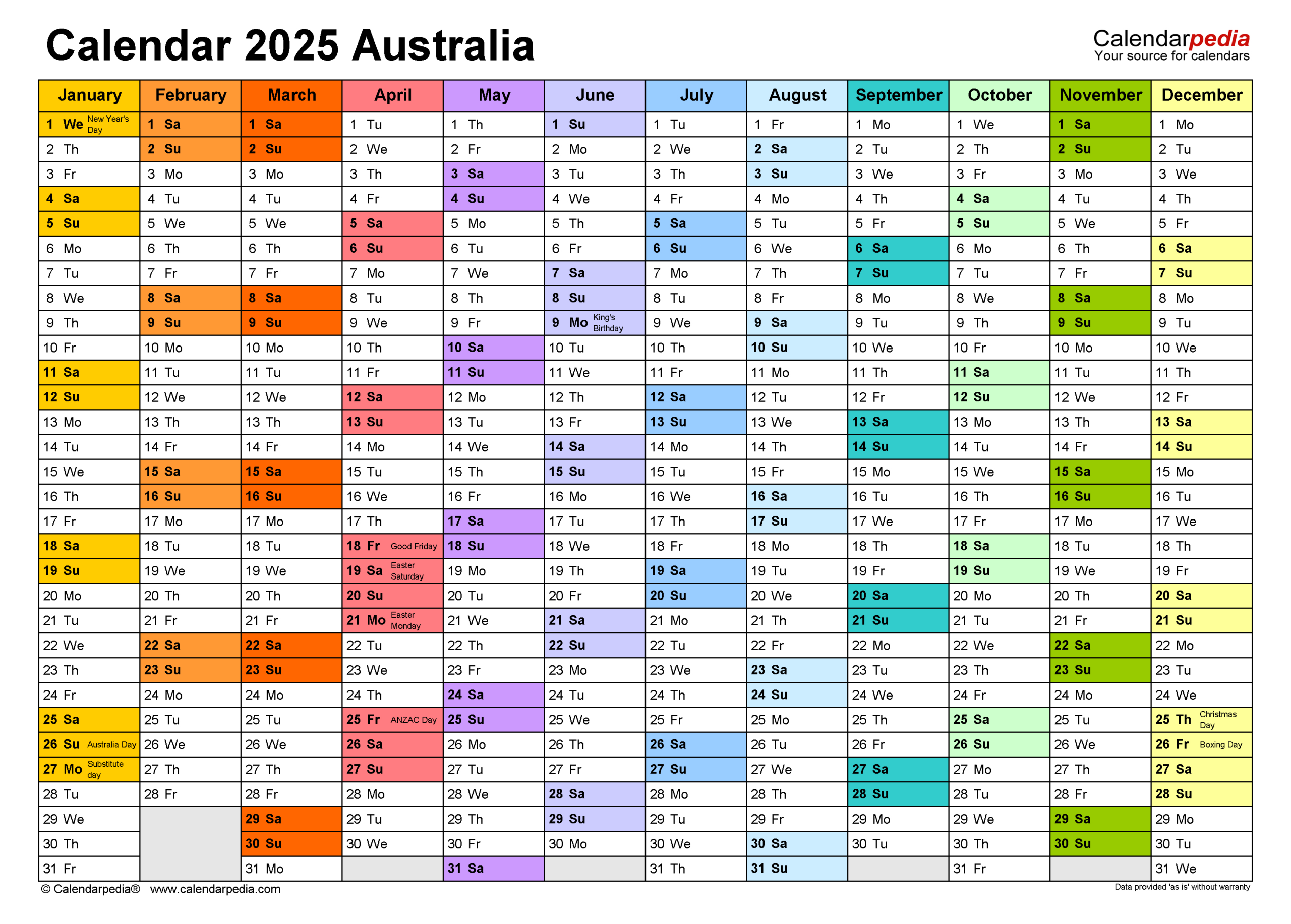 Australia Calendar 2025 - Free Printable Pdf Templates in Printable Calendar 2025 South Australia