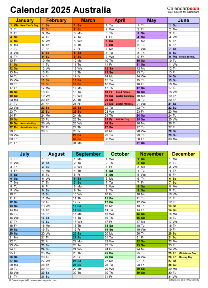Printable Calendar 2025 Qld