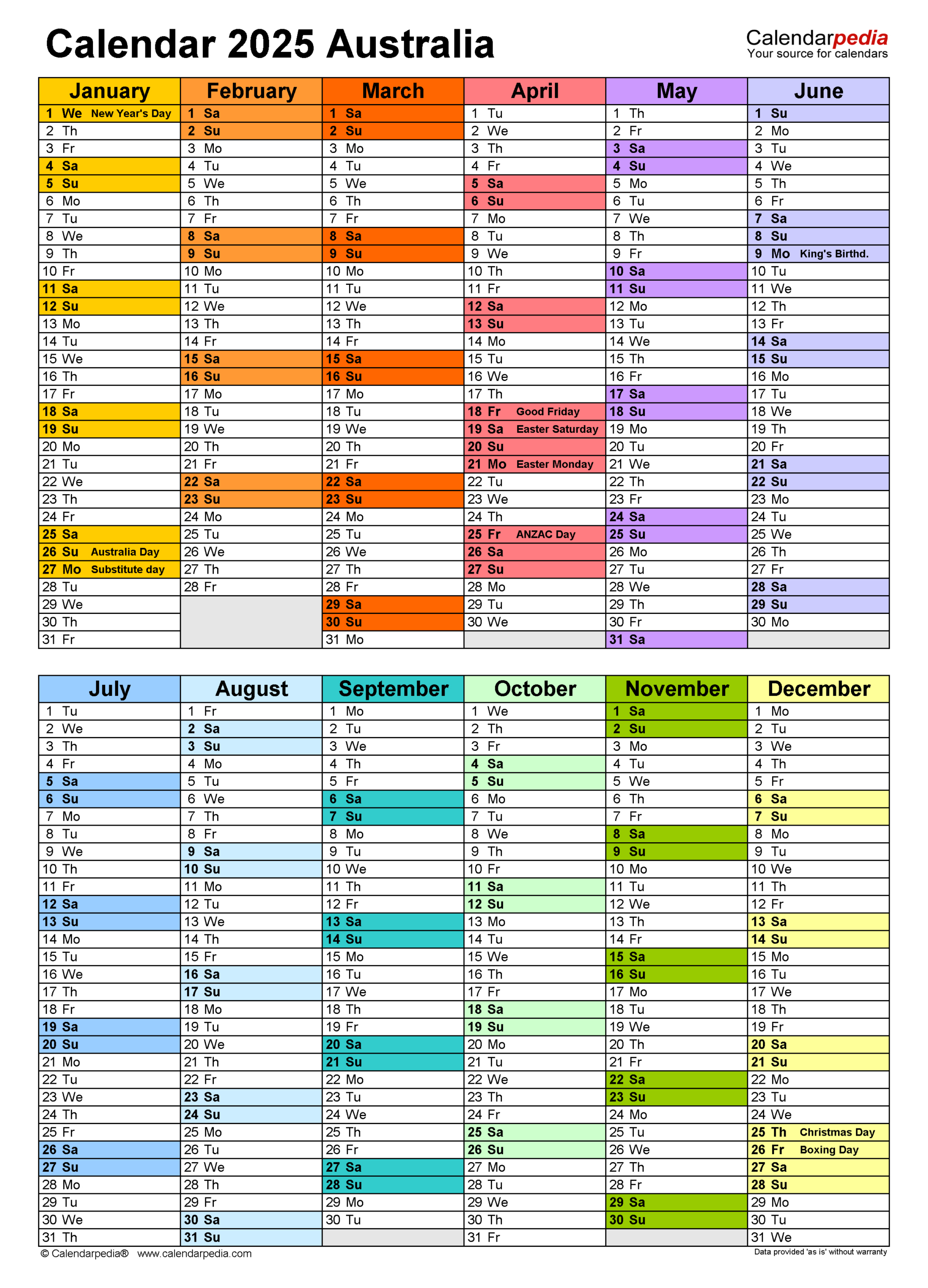 Australia Calendar 2025 - Free Printable Pdf Templates regarding Printable Calendar 2025 Qld