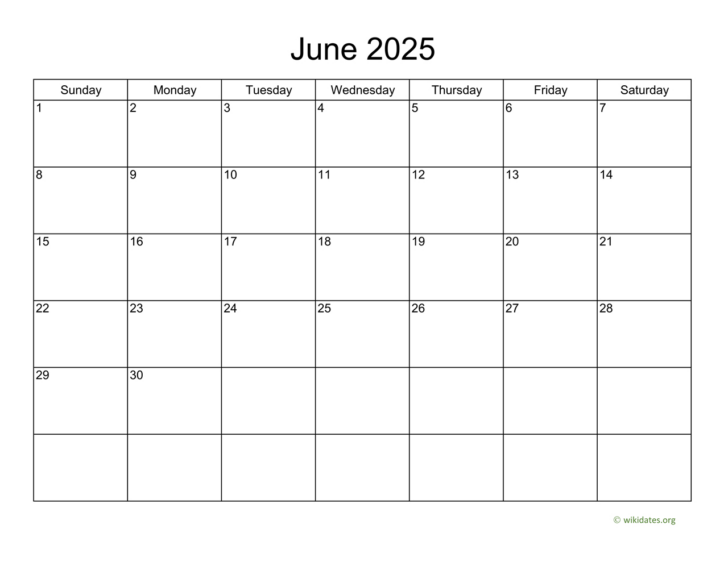Printable Calendar 2025 June Wiki