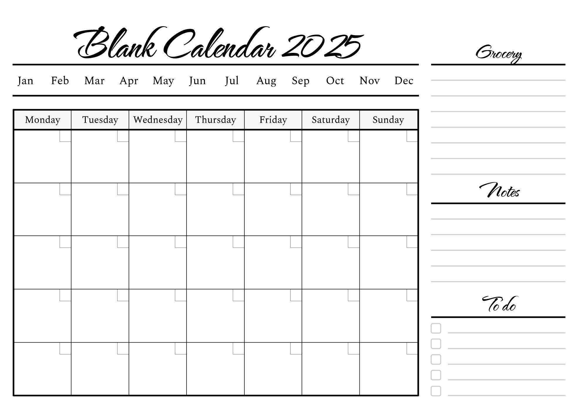 Blank Calendar Template 2025 Free Google Docs Template - Gdoc.io intended for Printable Calendar 2025 Blank Template