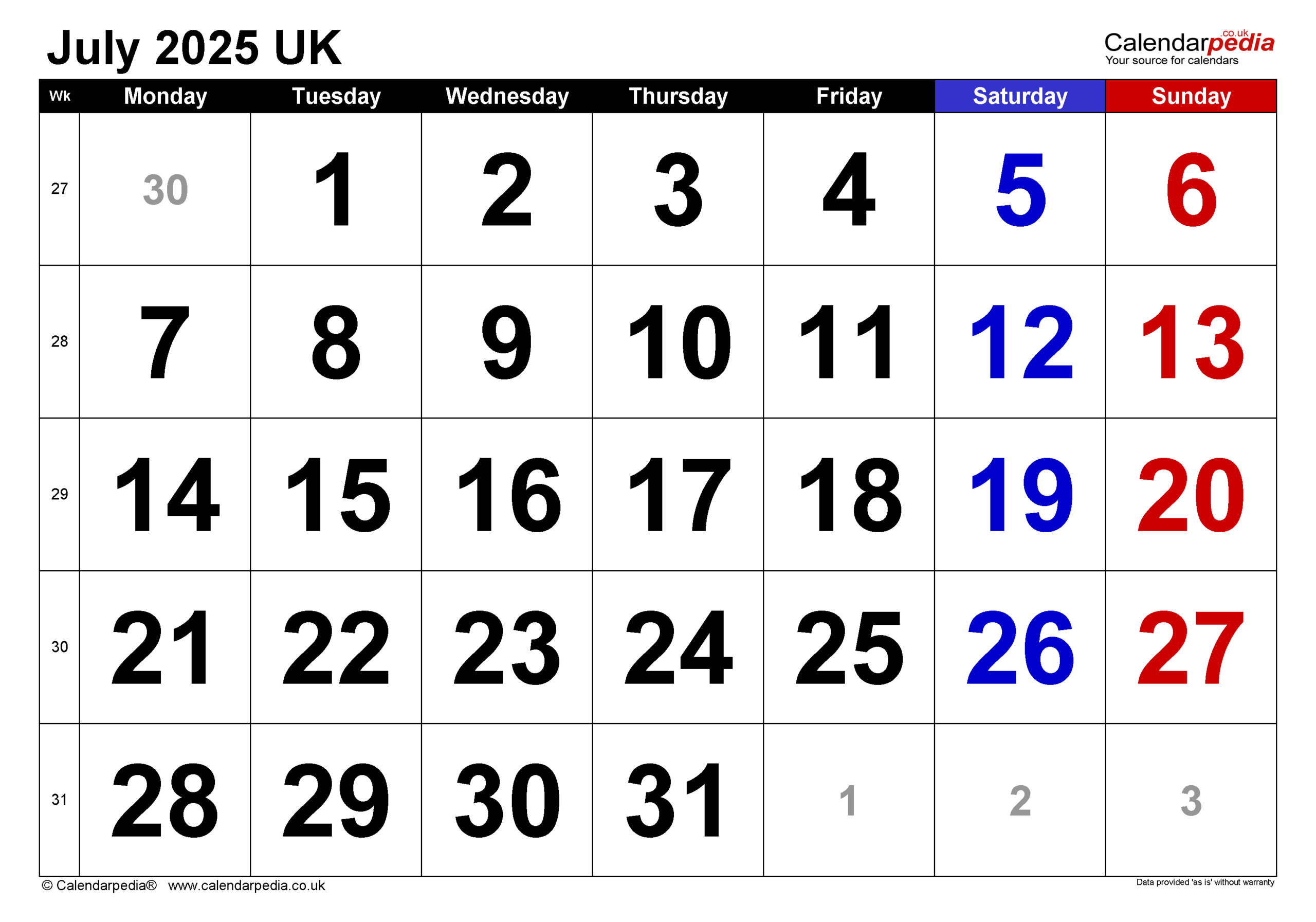 Calendar July 2025 Uk With Pdf, Excel And Word Templates in 2025 July And July Calendar