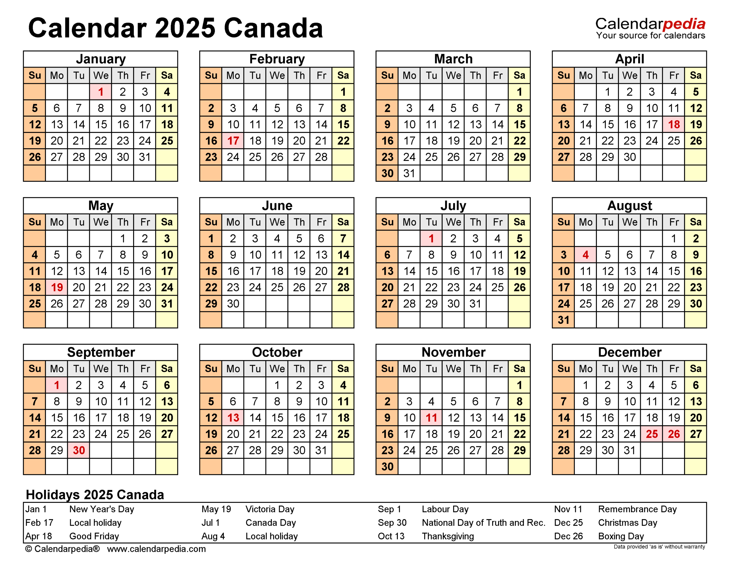 Canada Calendar 2025 - Free Printable Pdf Templates regarding Printable Calendar 2025 Canadian Holidays