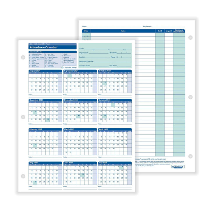 Free Printable 2025 Employee Attendance Calendar