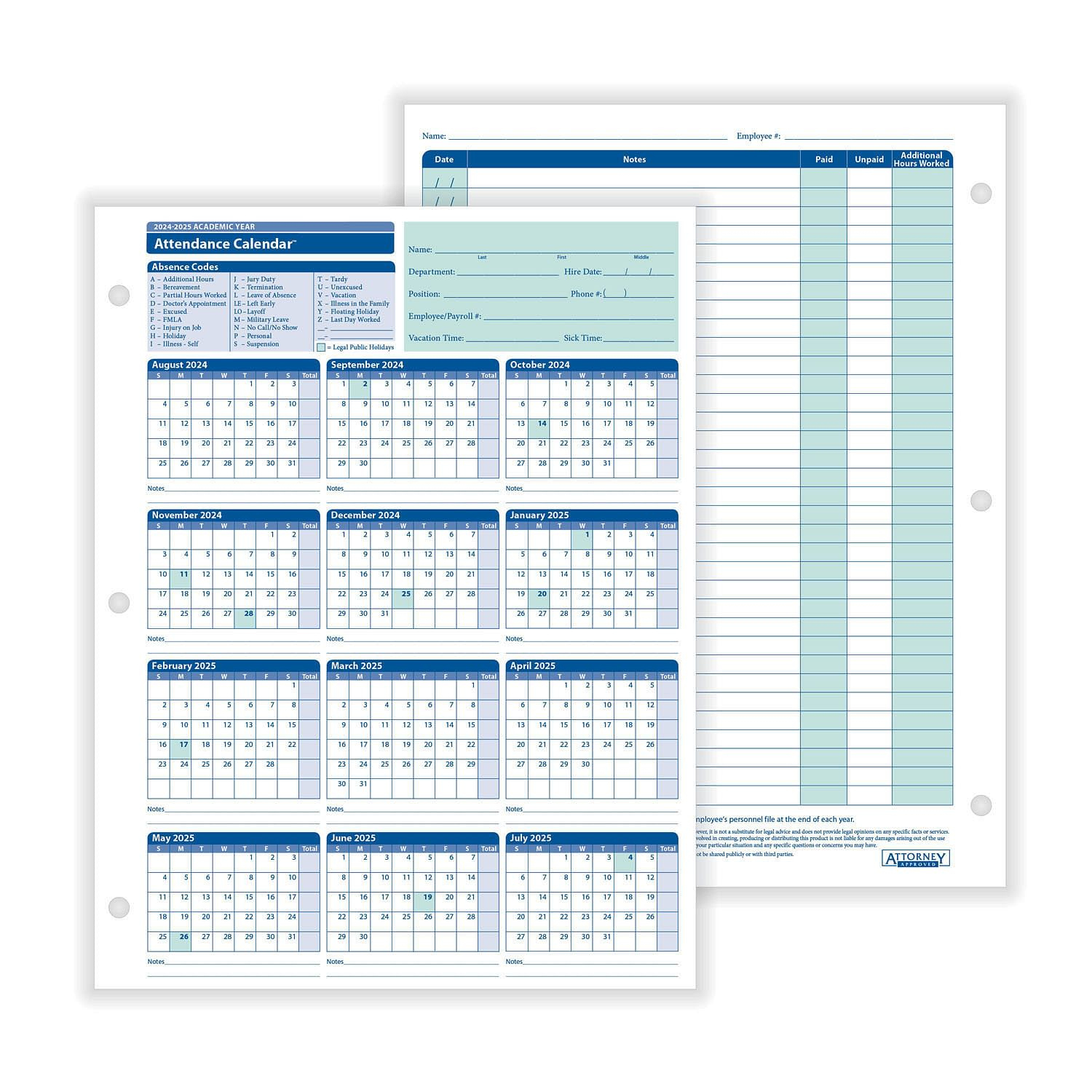 Complyright 2024-2025 Academic Attendance Calendar, White, 50 Pack pertaining to Free Printable 2025 Employee Attendance Calendar