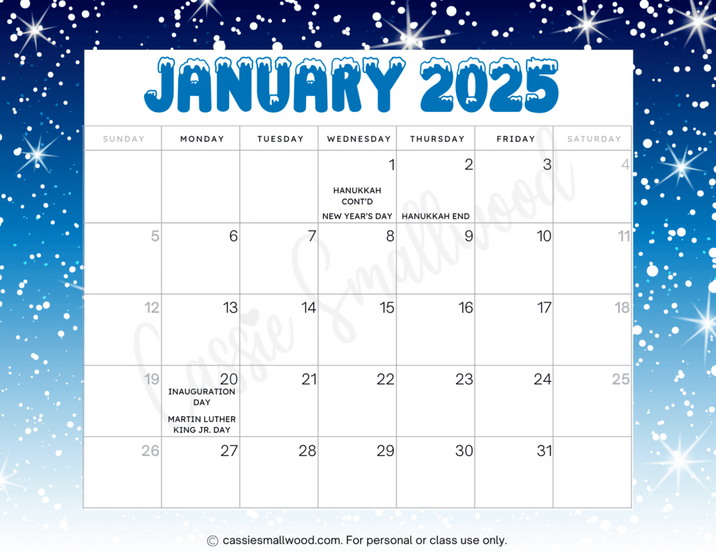 Cute 2025 Free Printable Monthly Calendars - Cassie Smallwood within Free Printable 2025 Monthly Calendar with Holidays