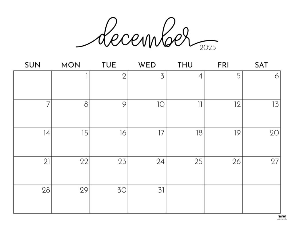 December 2025 Calendars - 107 Free Printables | Printabulls regarding Printable Calendar December 2024 and July 2025
