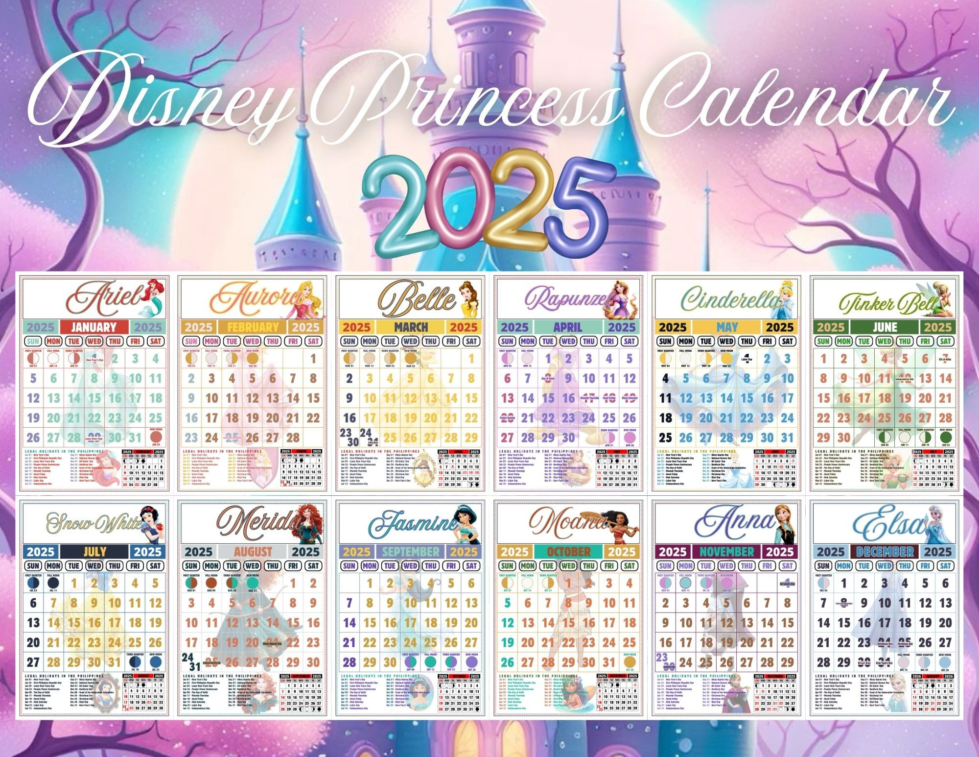 Disney Princess 2025 Calendar Templatenemlomongo - Raket.ph in Free Printable Calendar 2025 Disney