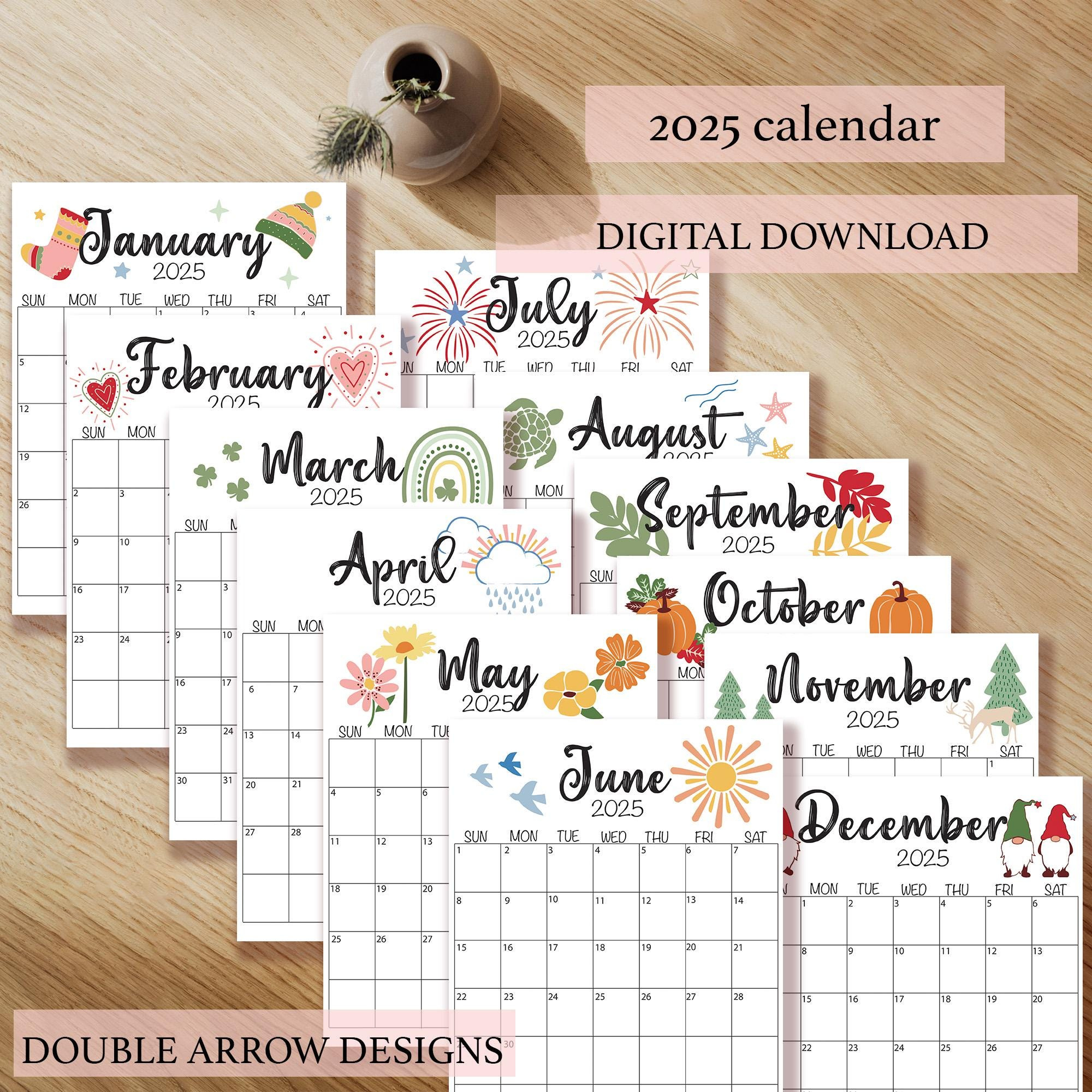 Druckbarer Kalender 2025, Kalender 2025, Kalender 2025, Kalender throughout Printable Calendar 2025 Etsy