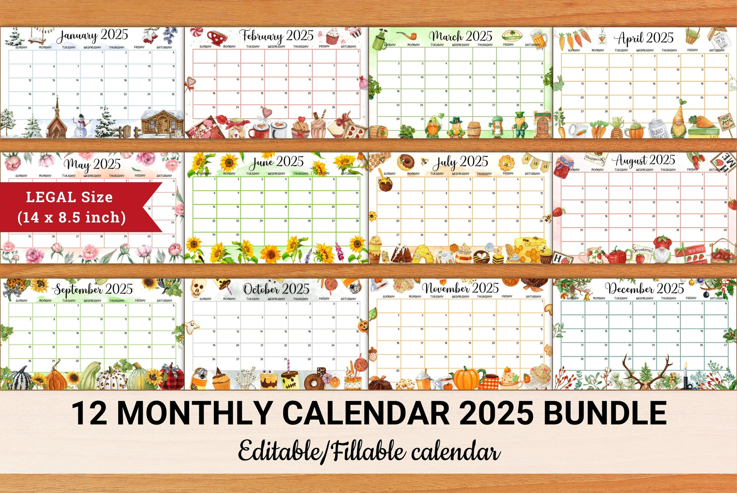 Editable Calendar 2025 Bundle, Legal Size (14 X 8.5 In), Cute within Printable Calendar 2025 Legal Size