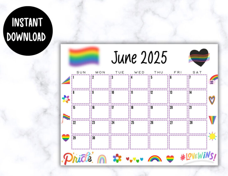 July Pride Month Calendar 2025