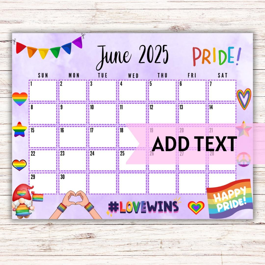 Editierbar Druckbarer Juni Kalender 2025 | Sommer Lgbt Kalender regarding July Pride Month Calendar 2025