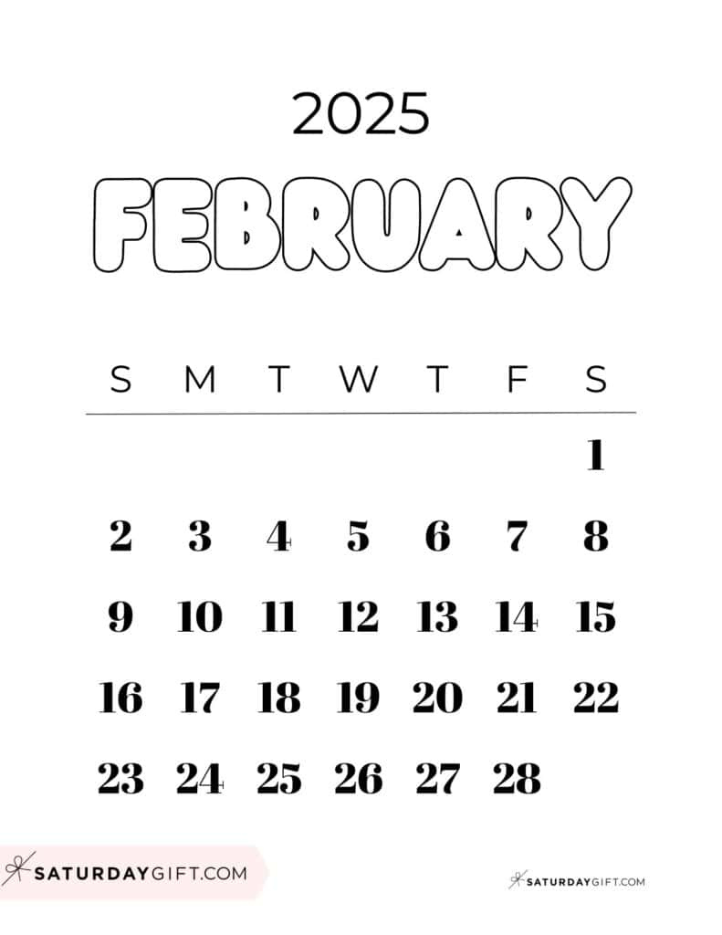 February 2025 Calendar - 20 Cute &amp;amp; Free Printables | Saturdaygift inside Feb 25 Calendar Printable