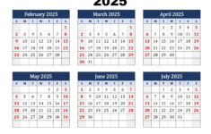 February To July 2025 Calendar Printable Pdf | Six Months Calendar with Feb July July 2025 Calendar