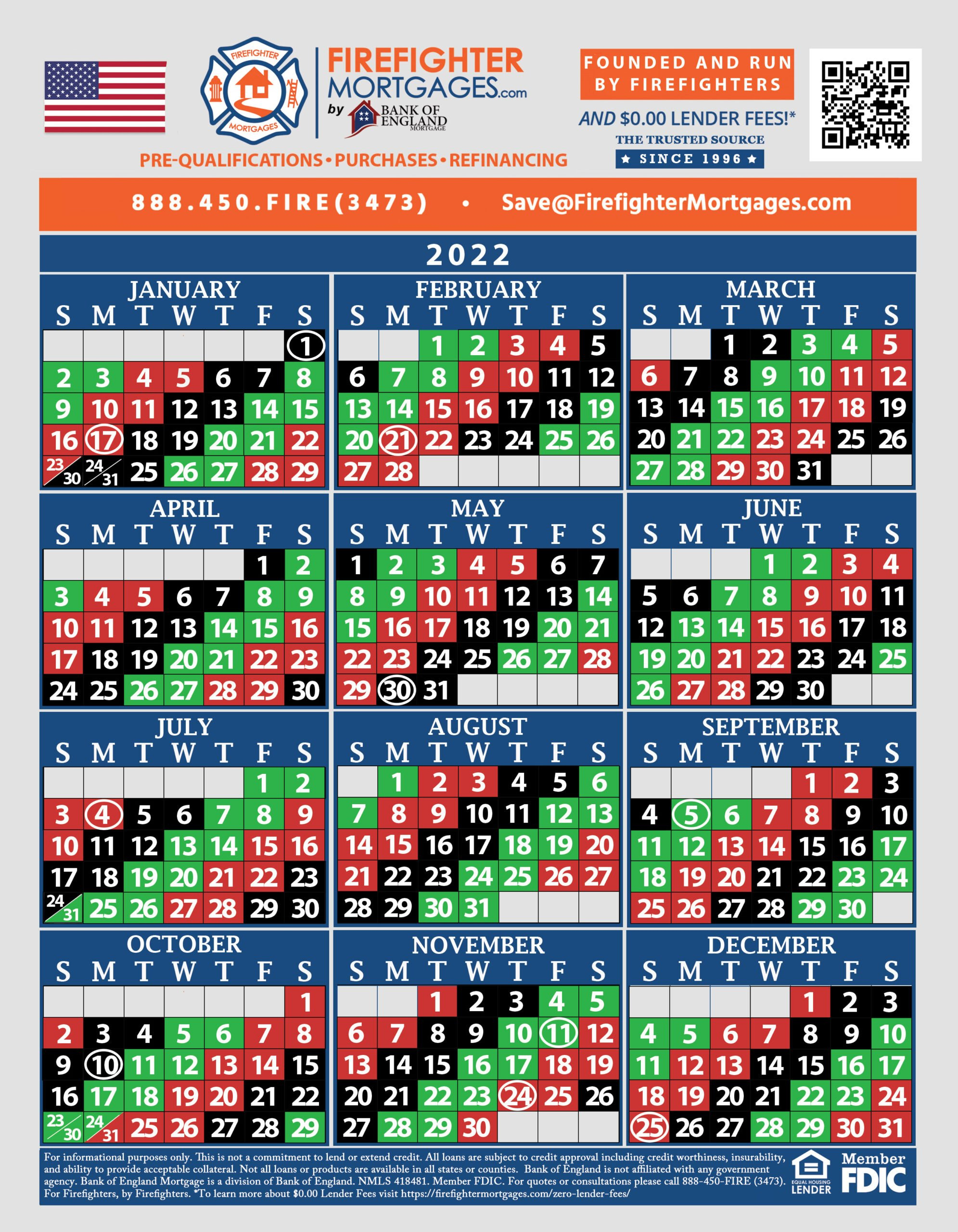 Firefighter Shift Calendars - Firefighter Mortgages® throughout 48 96 Shift Calendar 2025 Printable