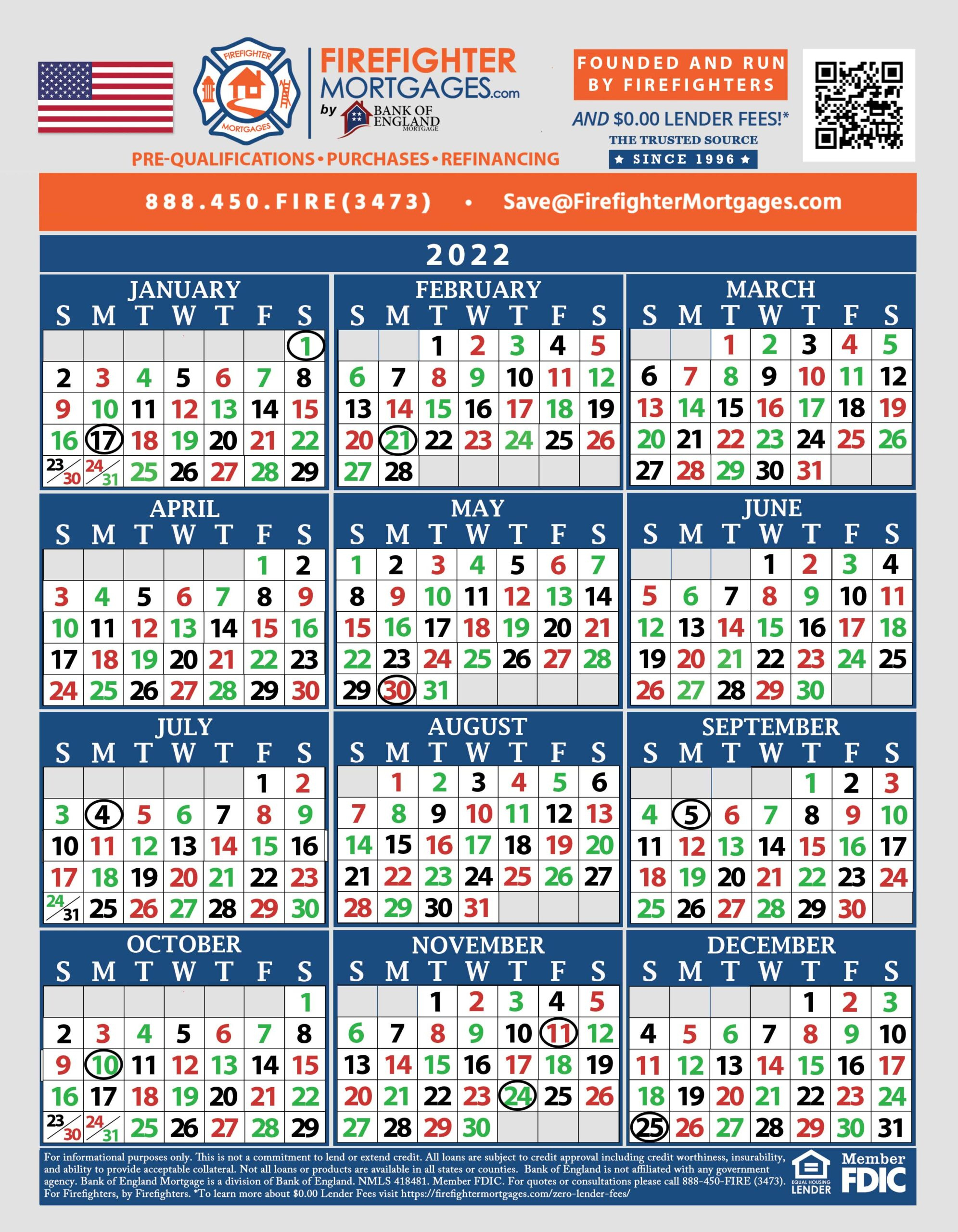 Firefighter Shift Calendars - Firefighter Mortgages® with regard to 48 96 Shift Calendar 2025 Printable