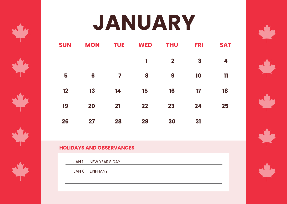 Free 2025 Canada Calendar With Holidays Template To Edit Online intended for Printable Calendar 2025 Canadian Holidays