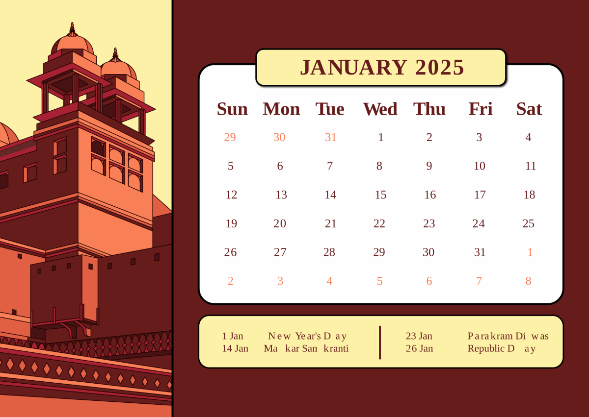 Free 2025 India Calendar With Holidays Template To Edit Online with Printable Calendar 2025 With Holidays India