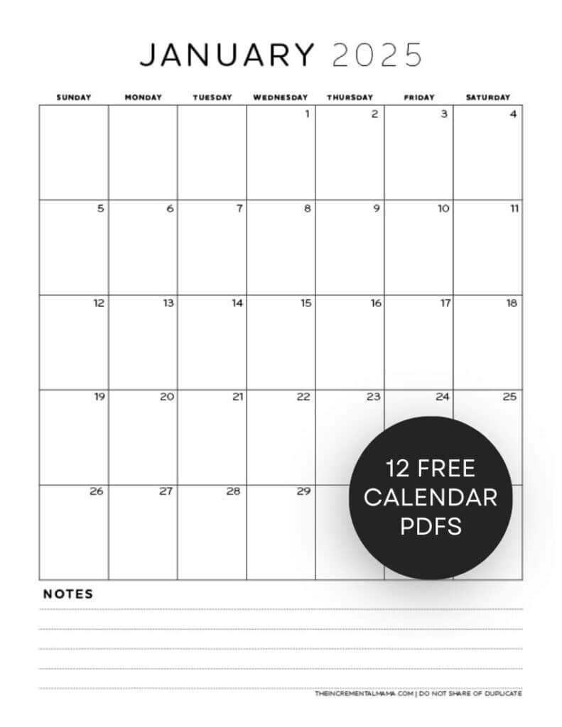 Free 2025 Monthly Calendar Pdf Printable With Lined Section - The with regard to Printable Calendar 2025 With Lines