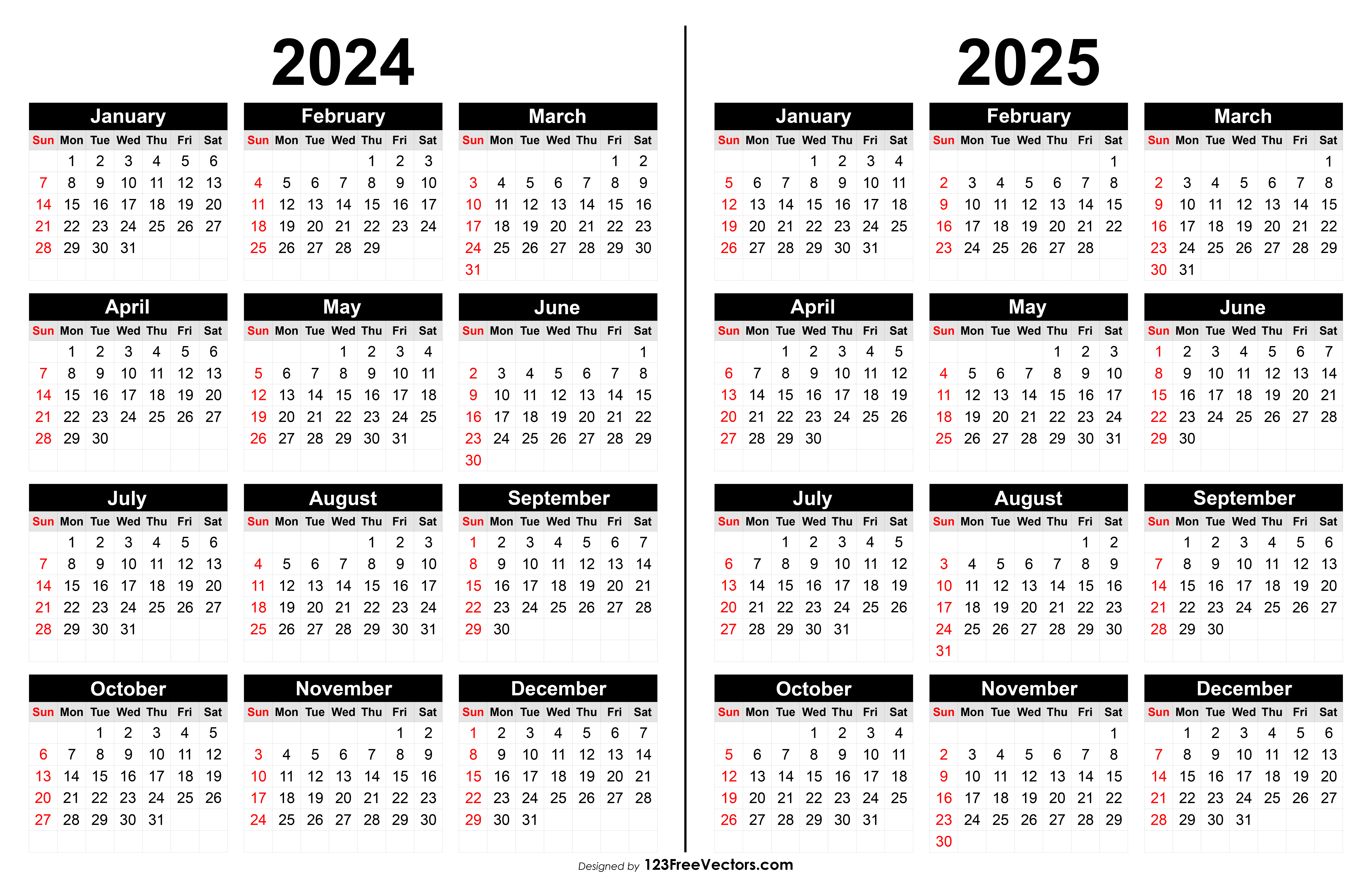 Free Download 2024 And 2025 Calendar Printable regarding Free 2024 And 2025 Calendar Printable