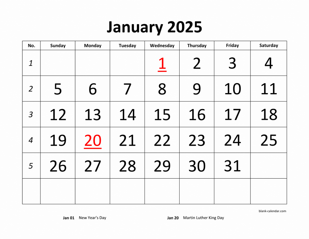 Free Download Printable Calendar 2025, Large Font Design for Printable Calendar 2025 Large