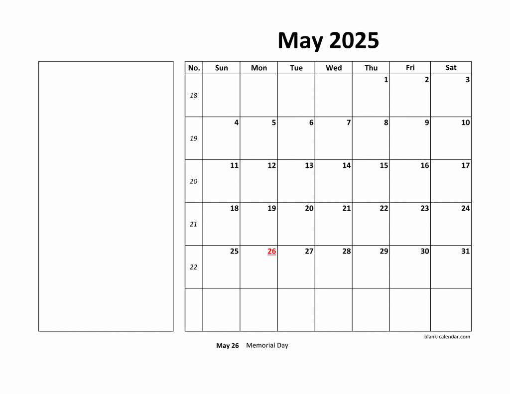 Free Download Printable May 2025 Calendar, Large Box, Holidays regarding Printable Calendar 2025 Large Boxes