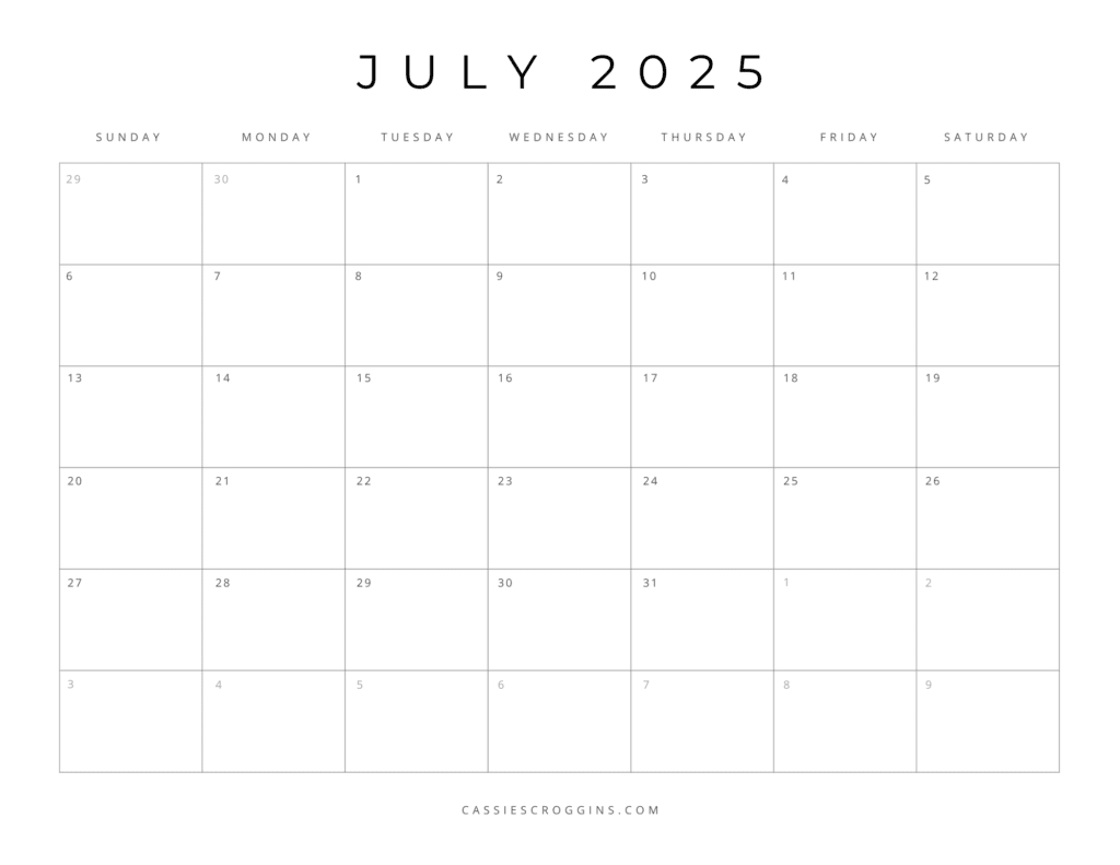 Free Printable 2025 Blank Calendar Templates (All 12 Months) inside Printable Calendar Jan Feb July 2025