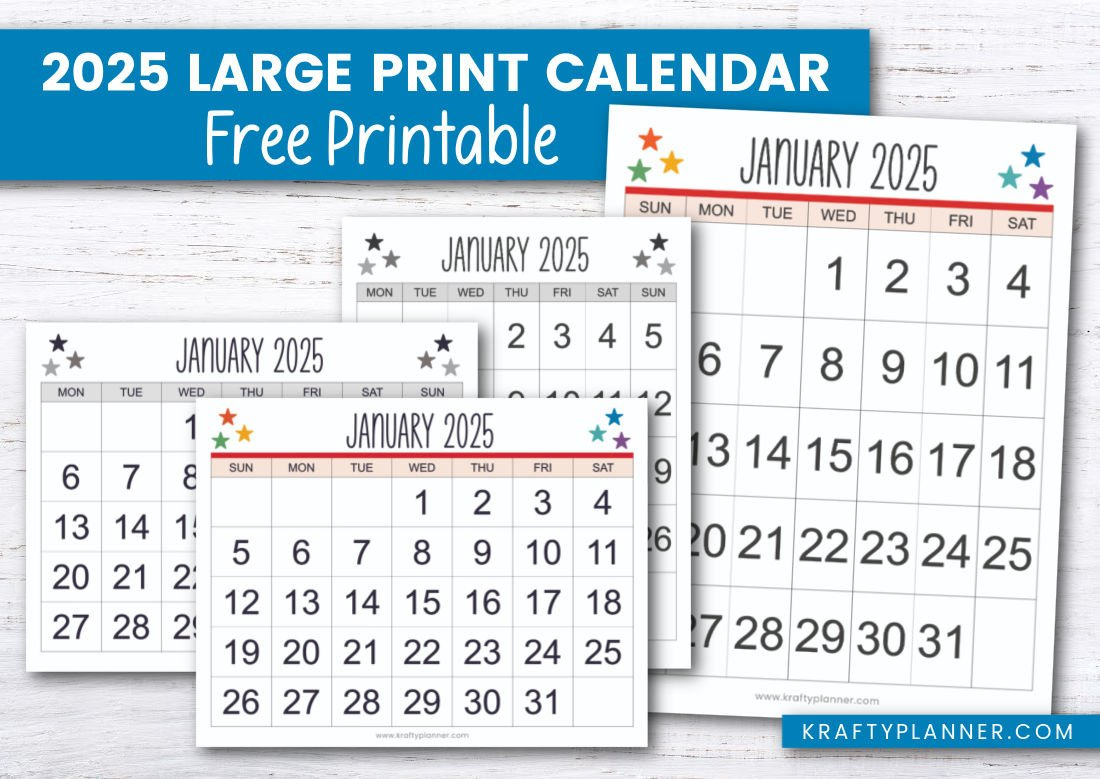Free Printable 2025 Large Print Calendar — Krafty Planner pertaining to Printable Calendar 2025 Large