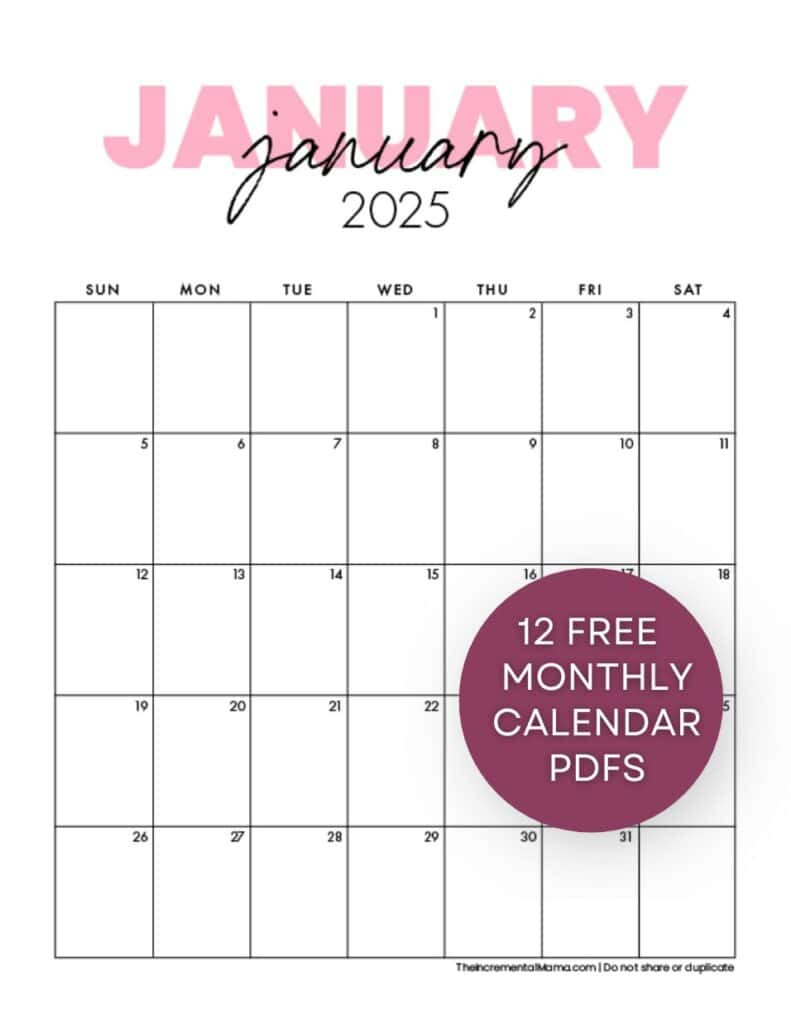 Free Printable 2025 Pink Calendar Templates - The Incremental Mama with regard to Free Printable Calendar 2025 Pink