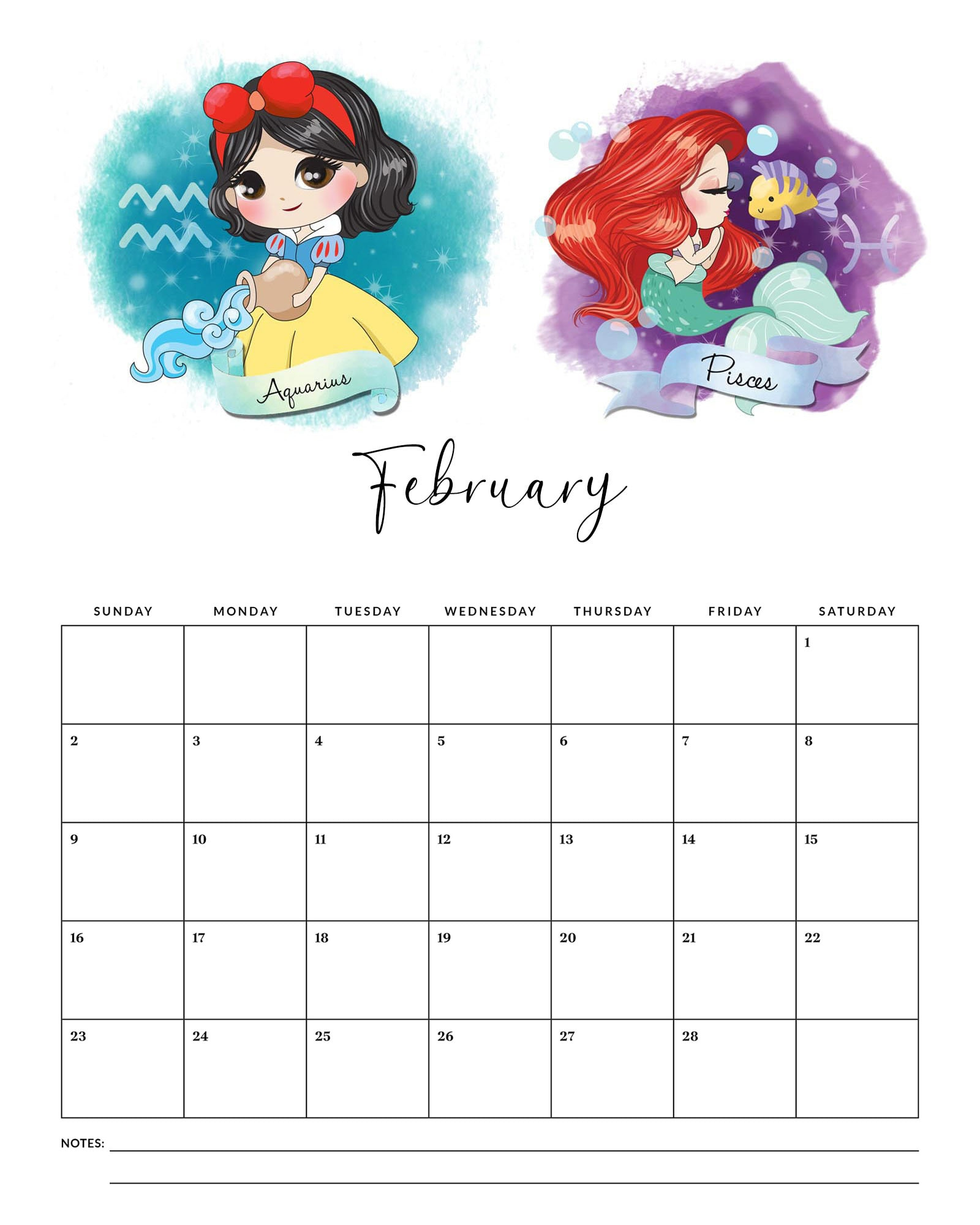 Free Printable 2025 Princess Zodiac Calendar - The Cottage Market regarding Free Printable Calendar 2025 Disney