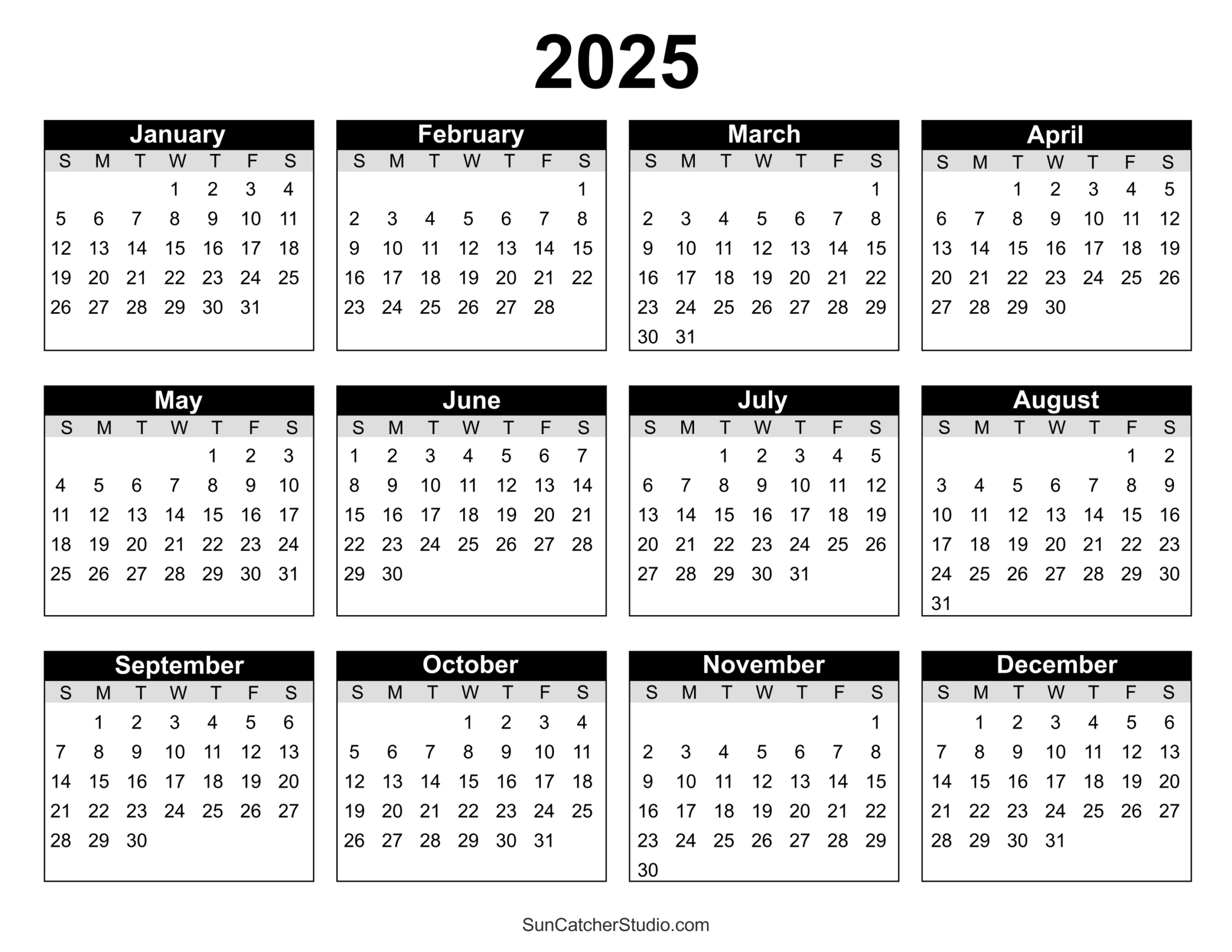 Free Printable 2025 Yearly Calendar – Free Printables, Monograms within 2025 Strip Calendar Printable Free Download