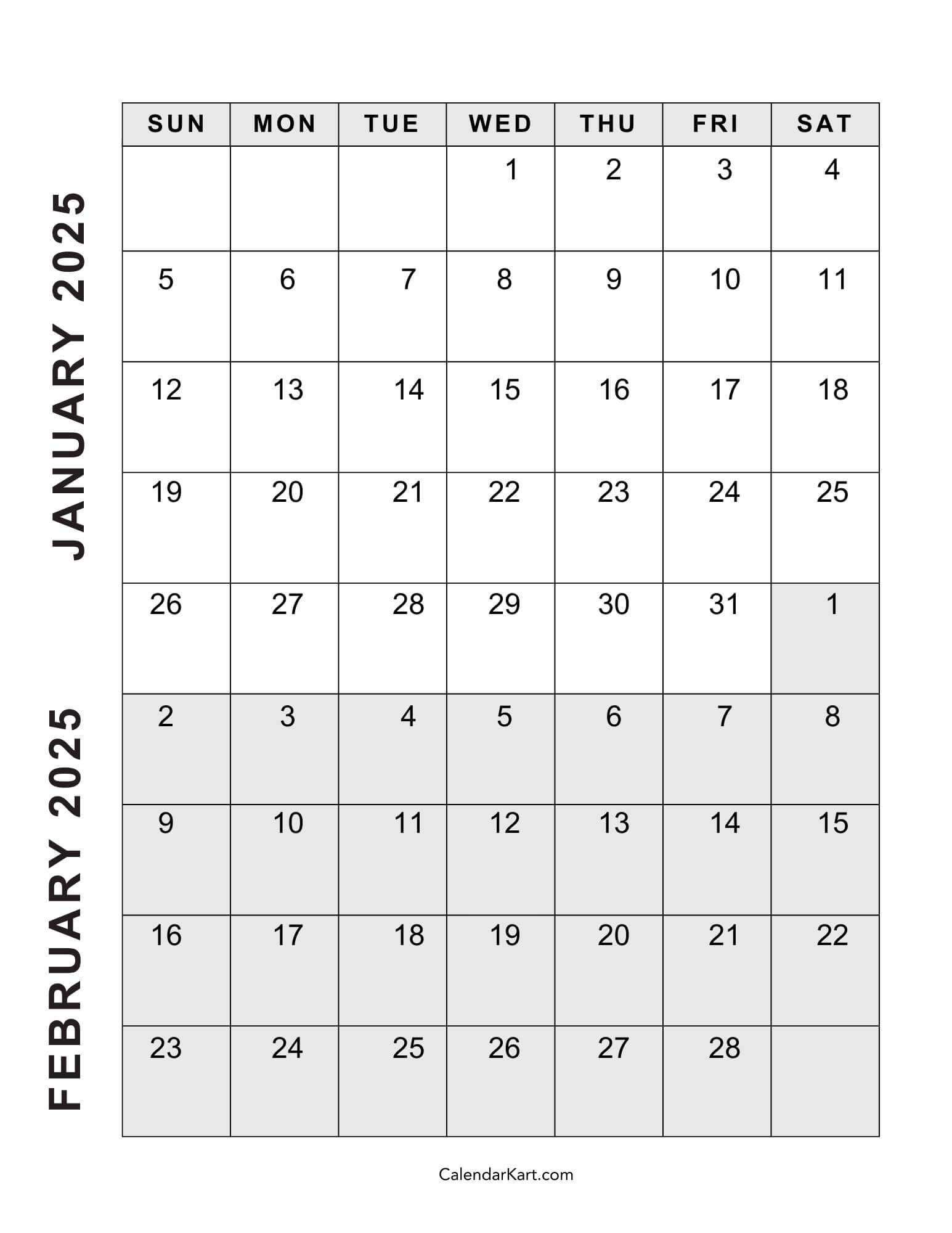 Free Printable January February Calendar 2025 - Calendarkart with regard to Printable Calendar 2025 Jan Feb