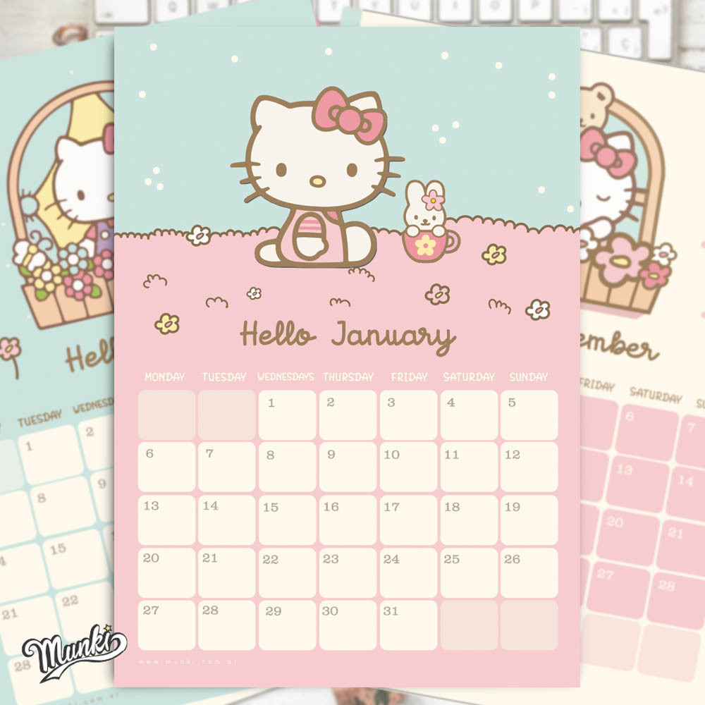 Hello Kitty Pdf Printable Calendar - 2025 - English Texts - Munki with Printable Calendar 2025 Hello Kitty