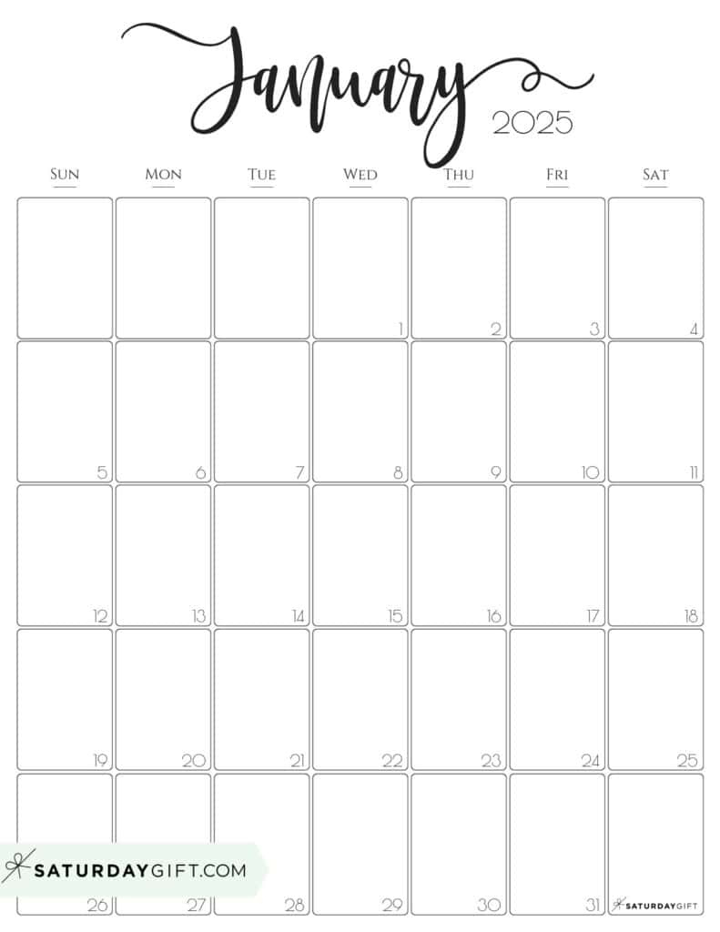 January 2025 Calendar - 20 Cute &amp;amp; Free Printables | Saturdaygift pertaining to Printable Calendar 2025 January Free