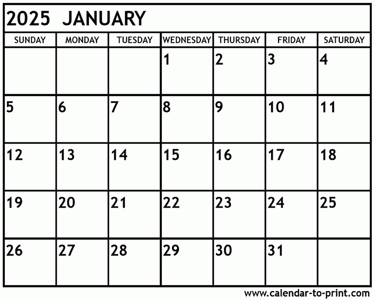 January 2025 Calendar Printable in Printable Calendar 2025 January Free