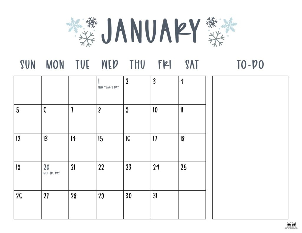 January 2025 Calendars - 107 Free Printables | Printabulls in Printable 2025 Calendars Without Installing