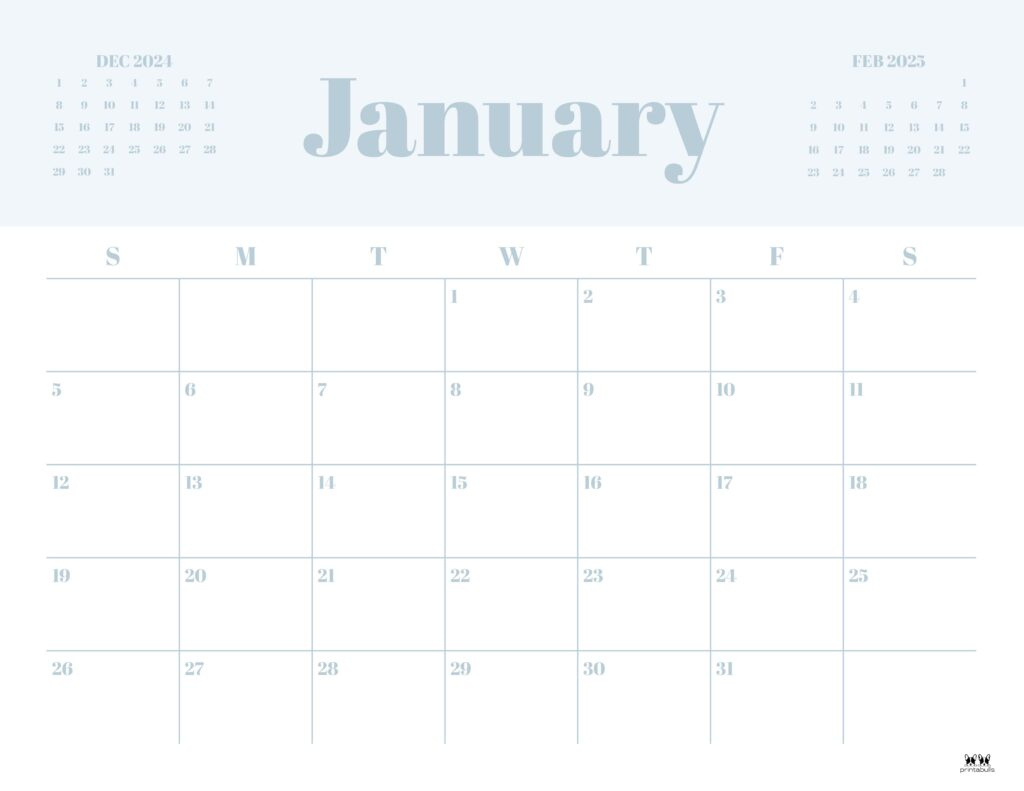 January 2025 Calendars - 107 Free Printables | Printabulls with Printable Calendar 2025 January Free