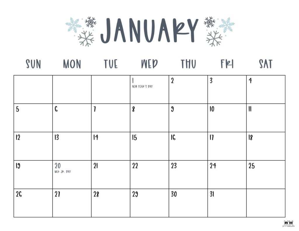 January 2025 Calendars - 107 Free Printables | Printabulls within Free Printable 2025 Monthly Calendar With Holidays