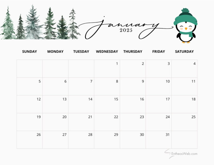 January Printable Calendar 2025 Free