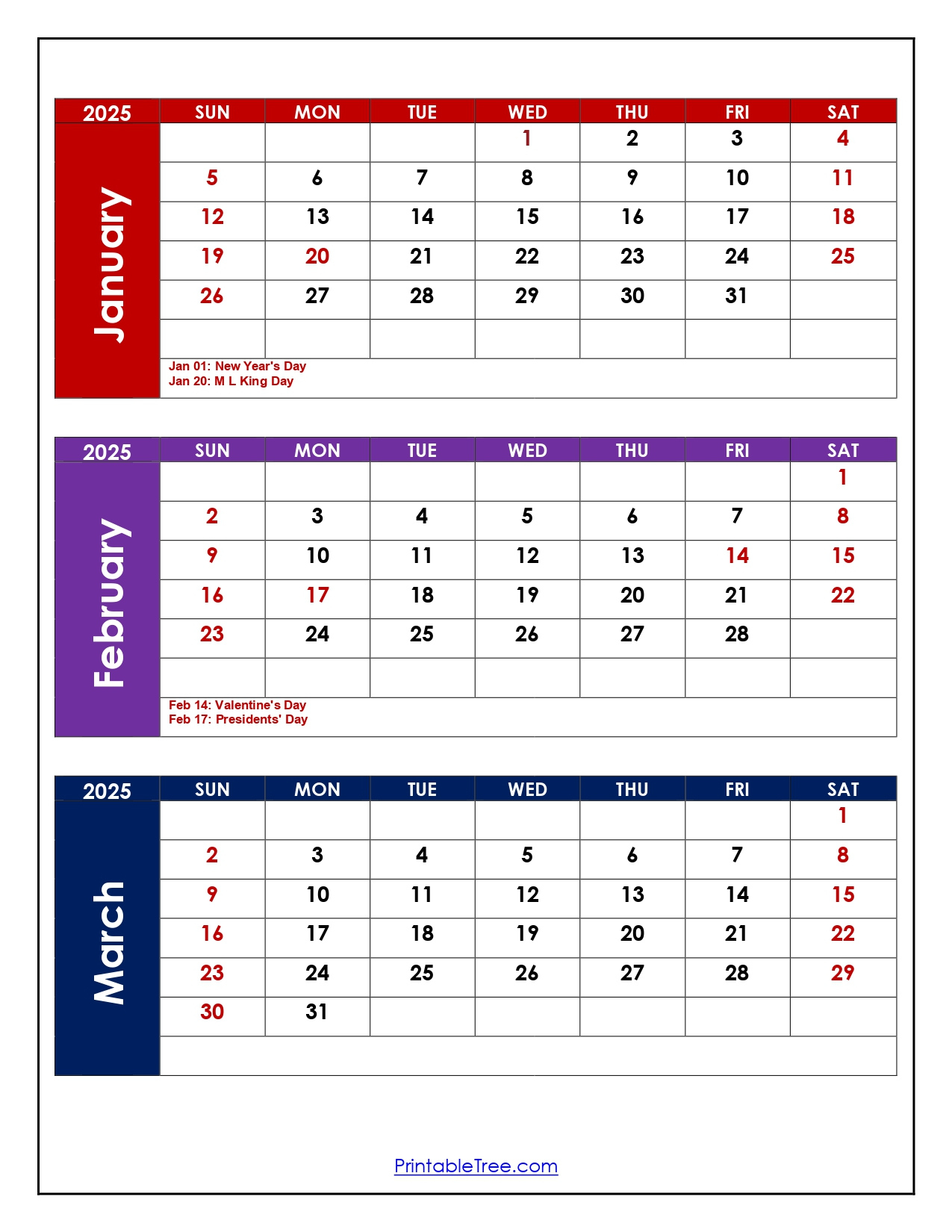 January To March 2025 Calendar | Three Months Calendar regarding Printable Calendar 2025 January February March