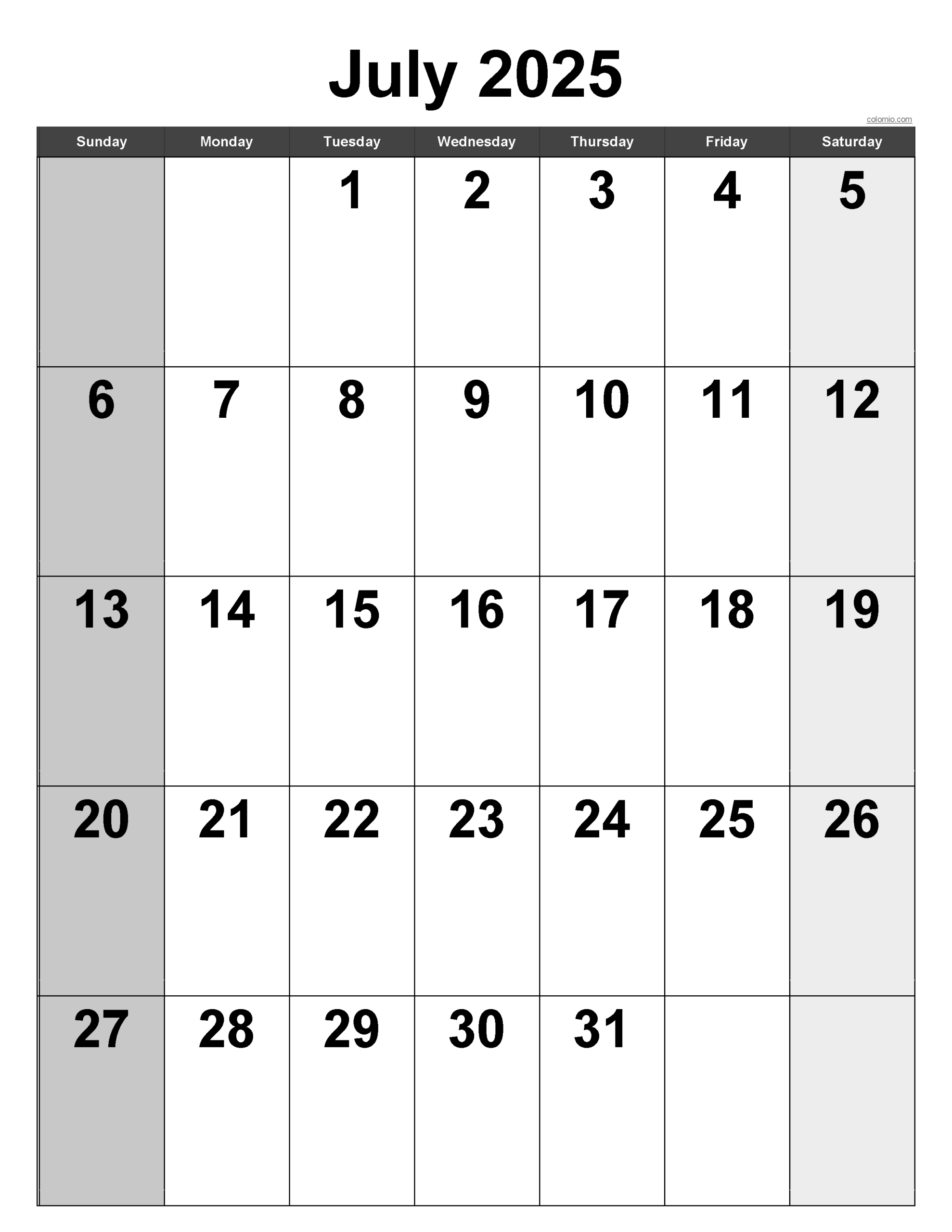 July 2025 Calendar | Free Printable Pdf, Xls And Png with regard to July 2025 Printable Calendar Vertical